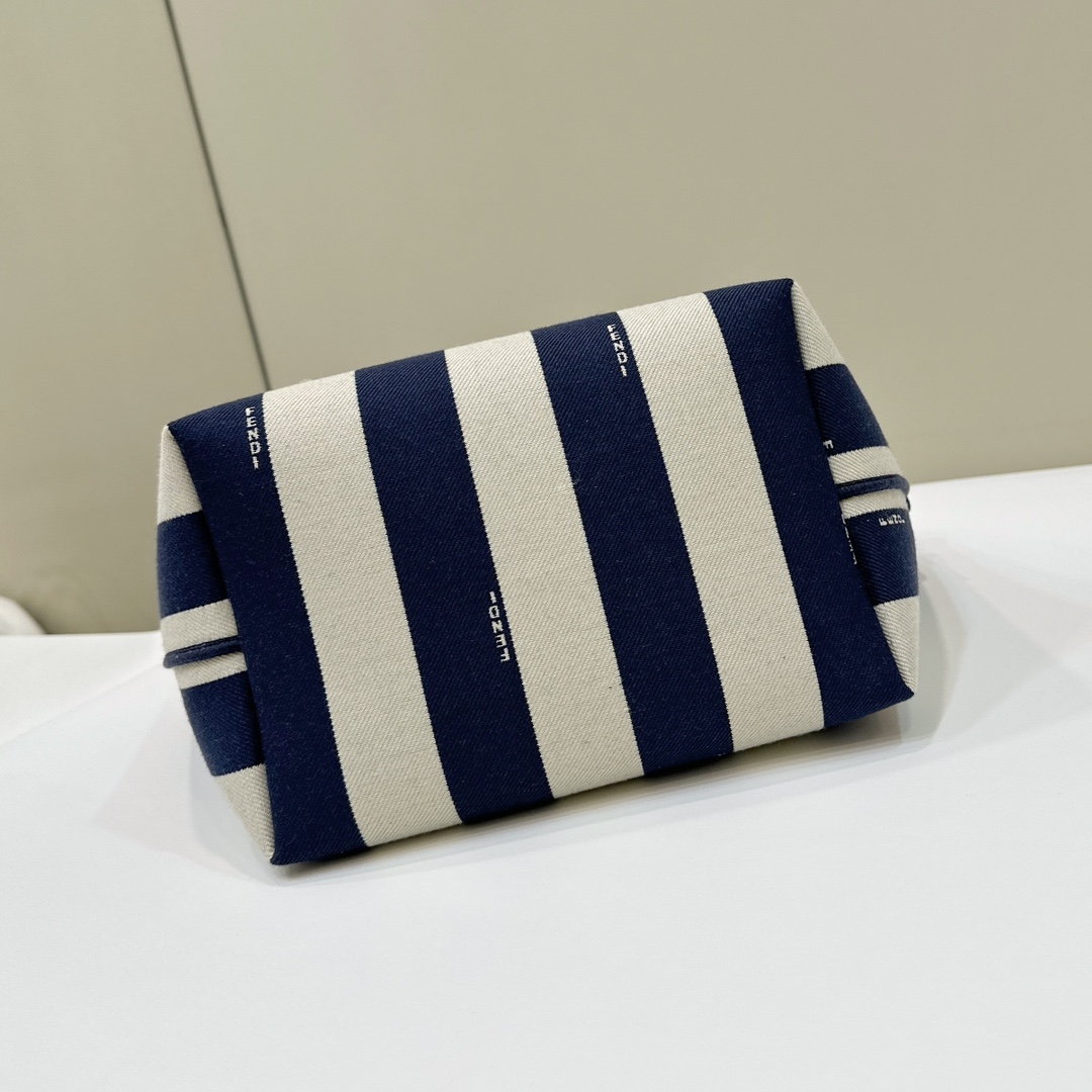 Fendi Small Roll Reversible Shopper Bag in Pequin Striped and Midnight Blue FF Fabric